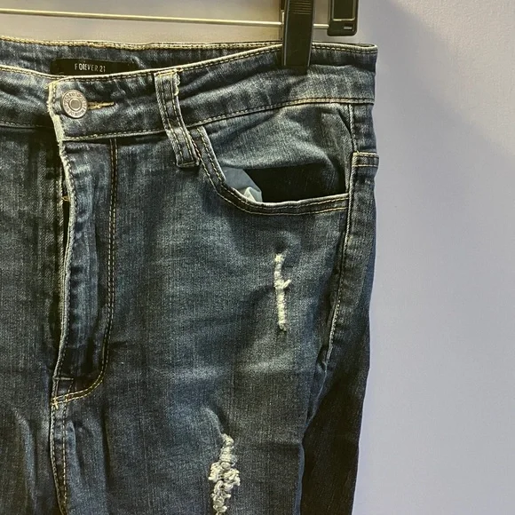 Forever 21 Dark Blue Distressed Jeans - Picture 2 of 5